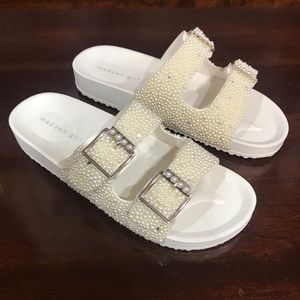 Madden Girl Teddy Rhinestone & Pearl Slides, Size 9